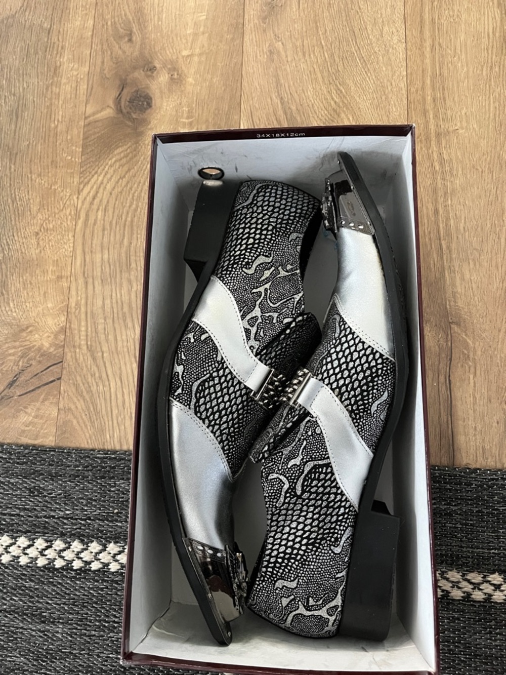 Men's Black and Silver Slip-On Loafers